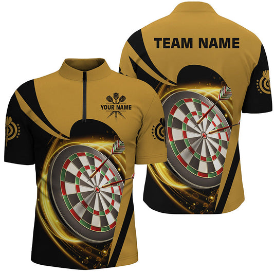 Individuelles Gelbes Schwarz Licht Cooles Darts Quarter Zip Shirt – Individuelles Darts Trikot für Männer LDT0736