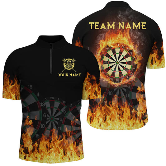 Individuelles 3D Fire Flame Darts Quarter-Zip Shirt – Individuelles Cooles Darts Team Trikot für Männer LDT0739