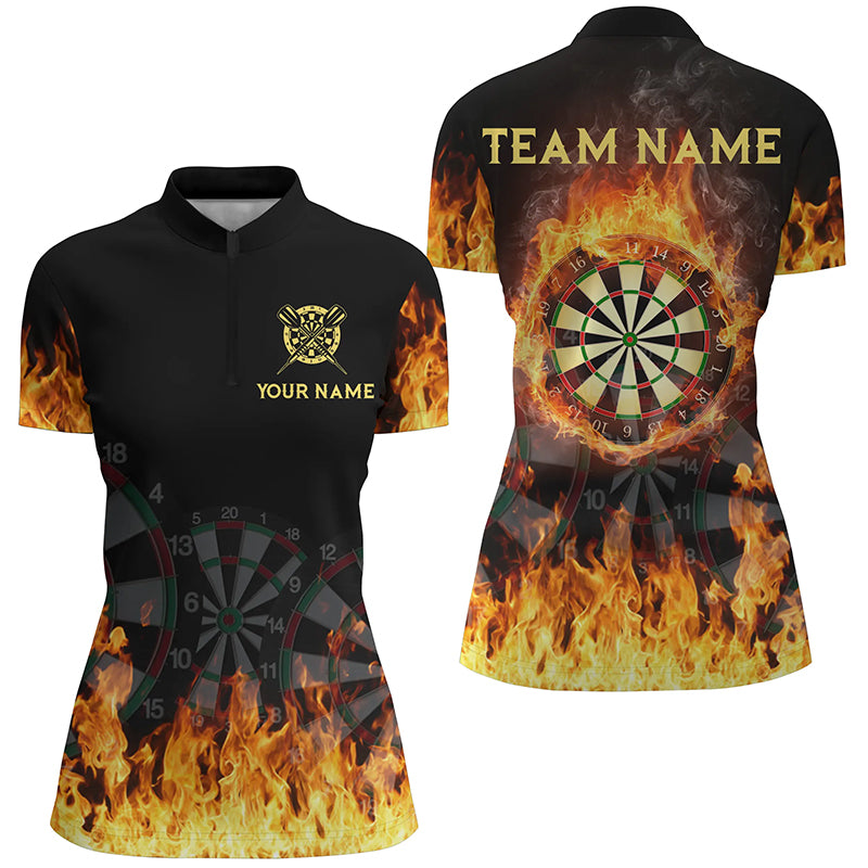 Individuelles 3D Fire Flame Darts Quarter-Zip Shirt – Individuelles Cooles Darts Team Trikot für Damen LDT0739