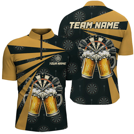 Schwarz Gelb Bier Darts Quarter Zip Shirt, Individuelles Herren Dart Shirt, Dart Trikots LDT1381