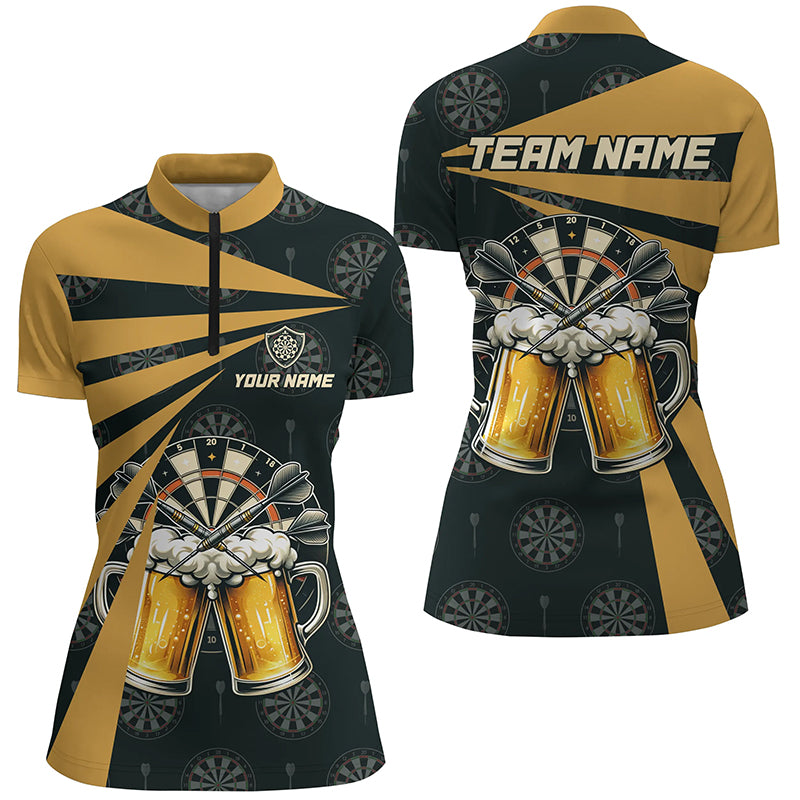 Schwarz Gelbes Bier Darts Quarter-Zip Shirt – Individuelles Dart Shirt für Damen, Dart Trikots LDT1381