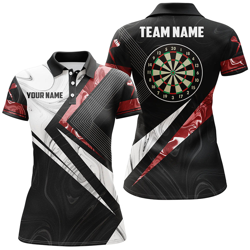 Rot Weiß Rauch Personalisiertes Darts Poloshirt – Individuelles Darts Trikot Team Shirt für Frauen LDT0976