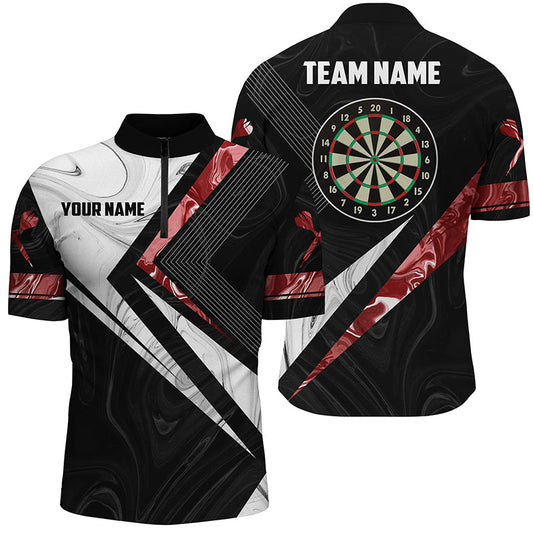 Rot Weiß Rauch Individuelles Darts Quarter-Zip Shirt – Individuelles Dart Trikot Team Shirt für Männer LDT0976