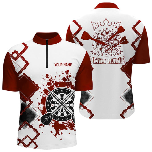 Rot Weiß Personalisiertes Darts Quarter-Zip Shirt – Individuelles Team Darts Trikot für Männer LDT0978