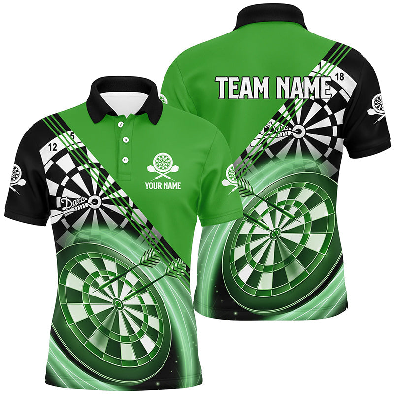 Personalisiertes Schwarz-Grünes Herren Darts Poloshirt – Individuelles Dartshirt für Männer Darttrikots LDT1408
