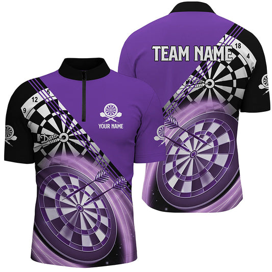 Individuelles Schwarz Lila Darts Quarter-Zip Shirt – Individuelle Darts Shirts für Männer Dart Trikots LDT1409