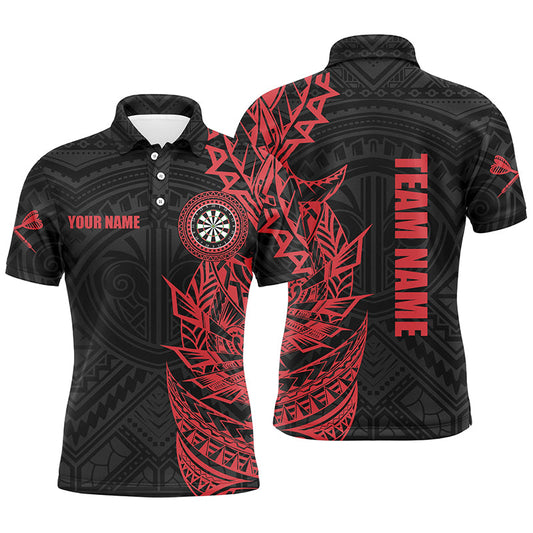 Personalisiertes Rotes Tribal Herren Darts Poloshirt – Individuelles Dartshirt für Männer Darttrikots LDT0816
