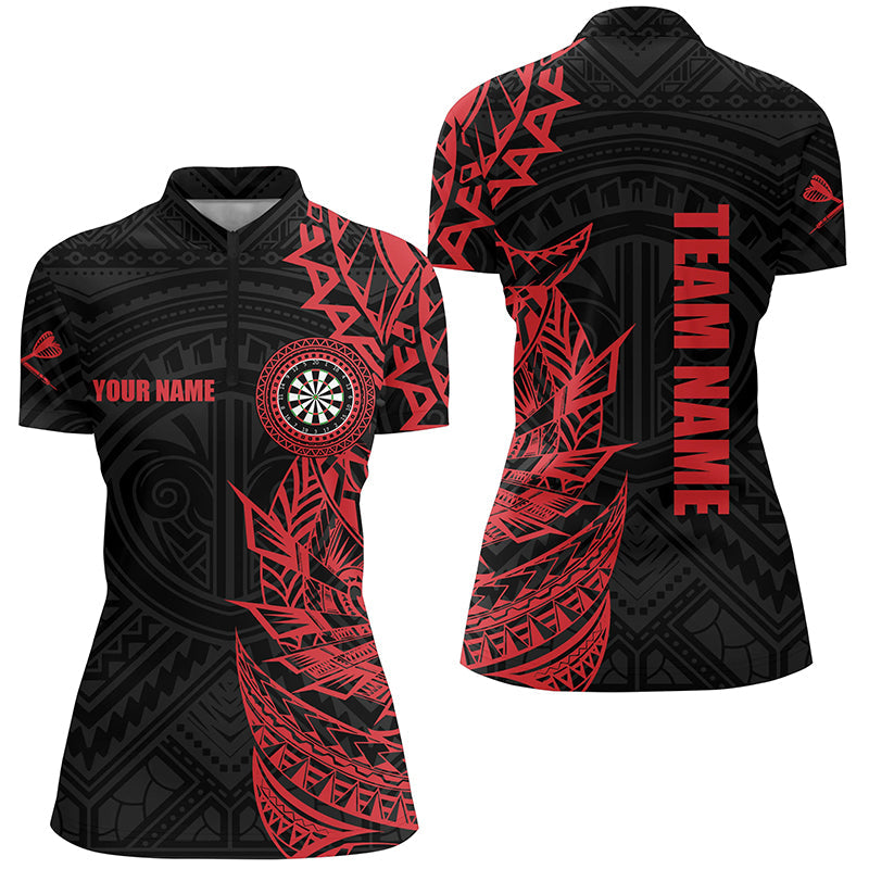 Individuelles Rot Tribal Darts Quarter-Zip Shirt – Individuelles Darts Shirt für Damen Dart Trikots LDT0816