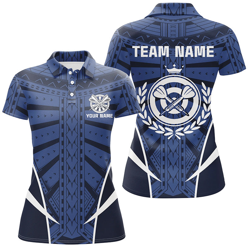 Blau Tribal Personalisiertes Darts Poloshirt – Individuelle Damen Dart Shirts Coole Dart Trikots LDT0818