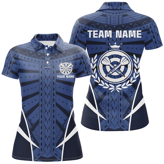 Blau Tribal Personalisiertes Darts Poloshirt – Individuelle Damen Dart Shirts Coole Dart Trikots LDT0818