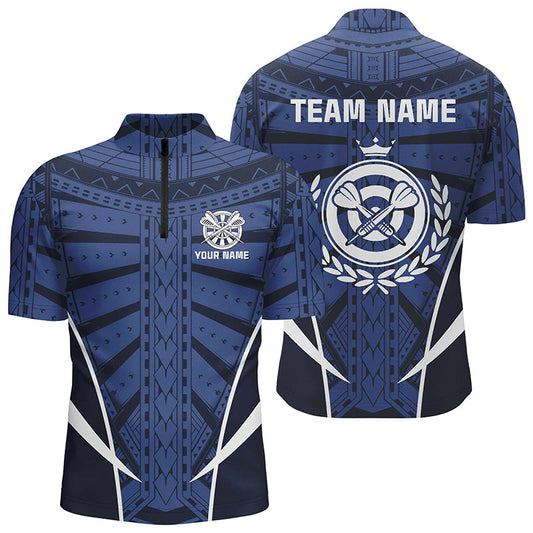Blau Tribal Individuelles Darts Quarter-Zip Shirt – Individuelle Männer Dart Shirts Coole Dart Trikots LDT0818