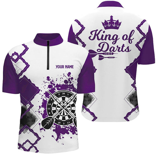 King Of Darts Lila Weiß Männer Darts Quarter-Zip Shirt – Individuelles Darts Trikot für Männer LDT1222