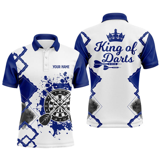 King Of Darts Blau-Weiß Herren Dart Poloshirt – Individuelles Darttrikot für Männer LDT1223