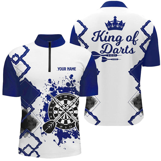 King Of Darts Blau Weiß Männer Darts Quarter-Zip Shirt – Individuelles Darts Trikot für Männer LDT1223