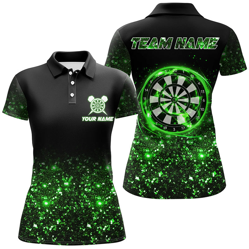 Individuelles Schwarz Grün Leicht Damen Dart Poloshirt, Dart Team Trikot LDT1447