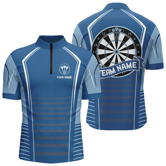 Personalisiertes Darts Blau Männer Quarter-Zip Shirt – Individuelles Darts Shirt für Männer Dart Trikots LDT0822