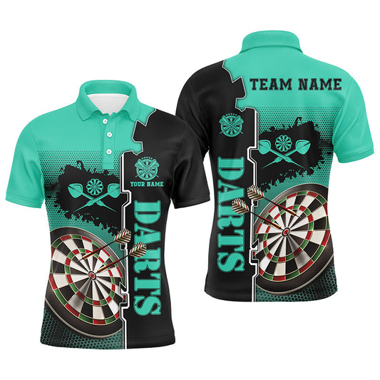Individuelles Türkis-Schwarz Herren Darts Poloshirt – Individuelles Dartshirt für Männer Darttrikots LDT1449
