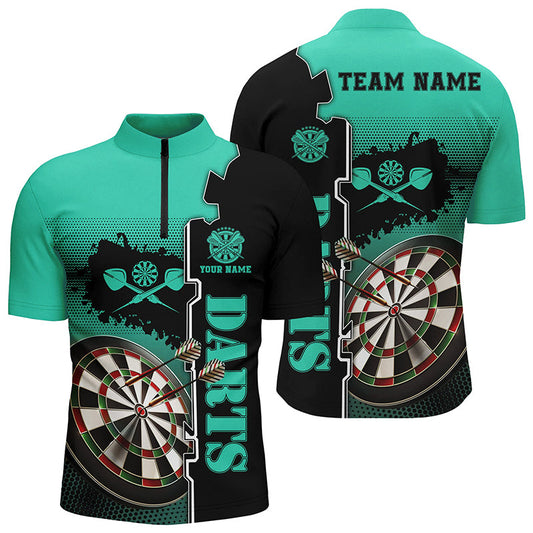 Individuelles Türkis Schwarz Darts Quarter Zip Shirt, Individuelles Dart Shirt für Herren, Dart Trikot LDT1449