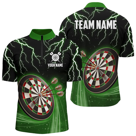 Grünes Thunder Lightning Darts Quarter Zip Shirt, Individuelles Dart Shirt für Herren, Dart Trikots LDT1454