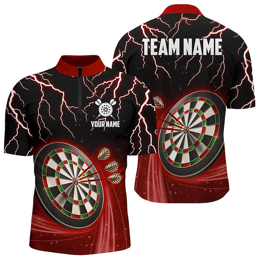 Rotes Thunder Lightning Herren Darts Quarter Zip Shirt, Individuelles Dart Shirt für Herren, Dart Trikots LDT1455