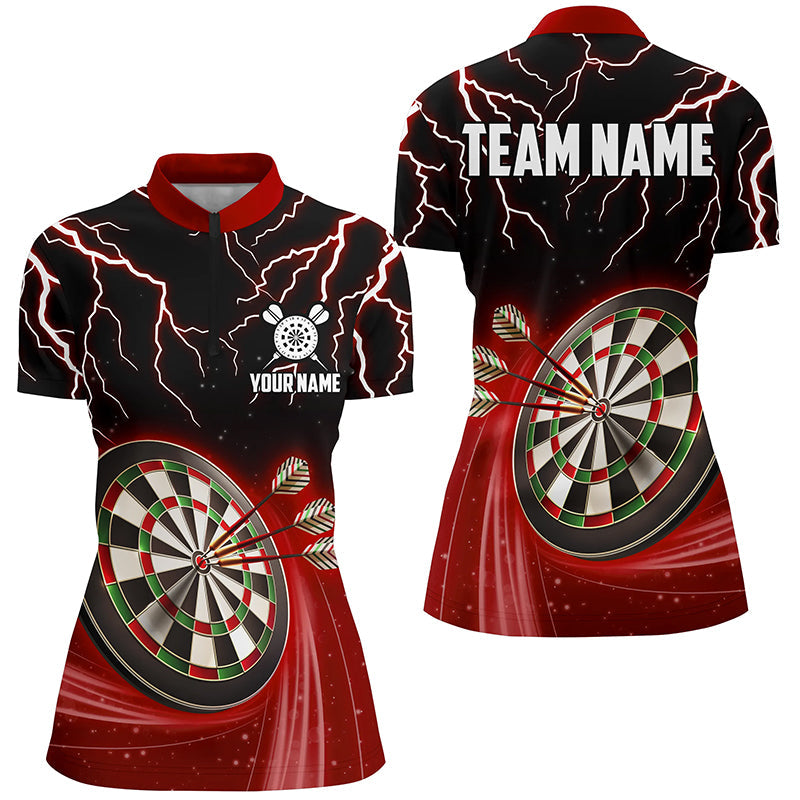 Rotes Thunder Lightning Darts Quarter-Zip Shirt – Individuelles Dart Shirt für Damen, Dart Trikots LDT1455