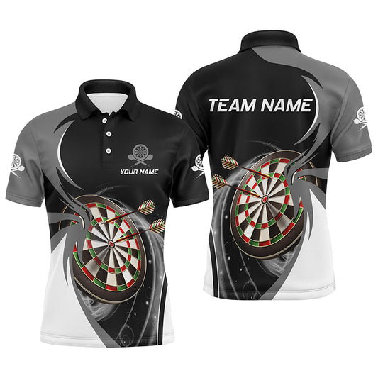Personalisiertes Grau-Schwarzes Herren Darts Poloshirt – Individuelles Darts Shirt für Männer Dart Trikots LDT1075