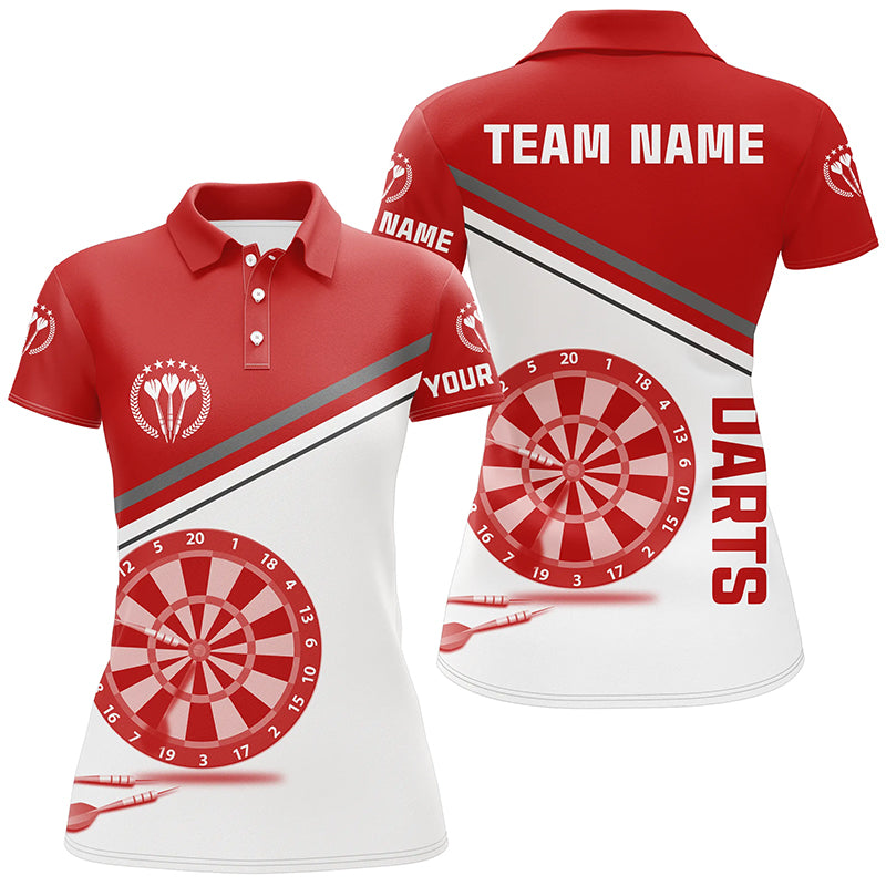 Rot Weiß Damen Darts Poloshirt mit Namen – Individuelle Dart Shirts für Frauen Dart Trikots LDT1297