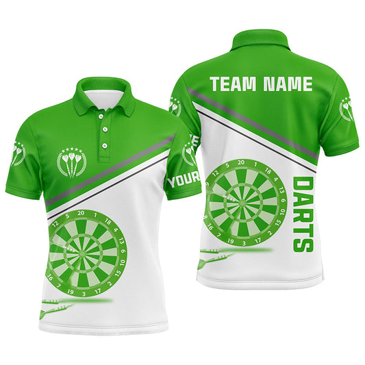 Grün-Weiß Herren Dart Poloshirt mit Name – Individuelle Dartshirts für Männer Darttrikots LDT1298