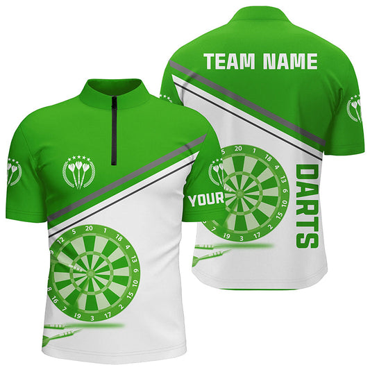 Grün Weiß Darts Quarter-Zip Shirt Mit Name – Individuelle Darts Shirts für Männer Dart Trikots LDT1298