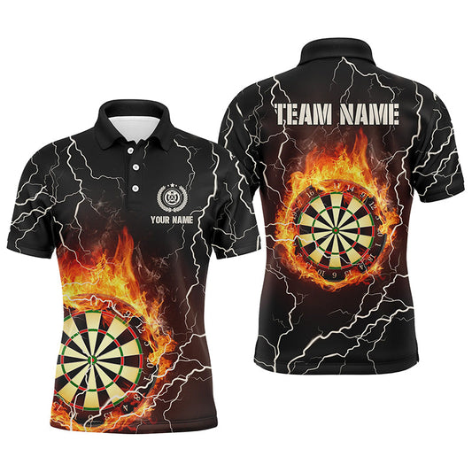 Herren Flammen-Dart-Poloshirt, Personalisierter Blitz-Donner-Darttrikot für Männer LDT0304