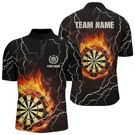 Männer Flammen Darts Quarter Zip Shirts – Personalisierte Blitz Donner Darts Trikot für Männer LDT0304