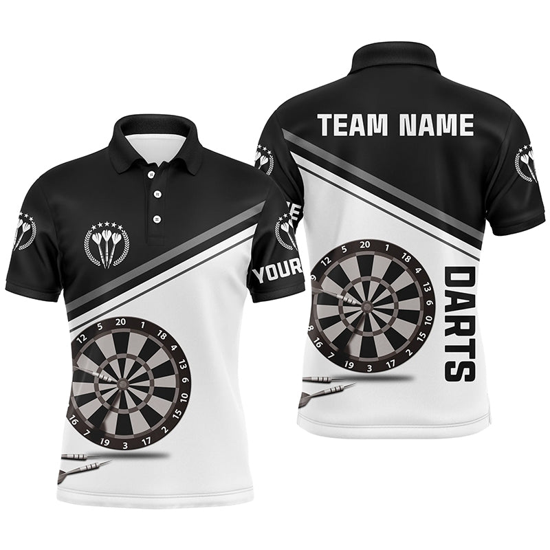 Schwarz-weißes Herren Dart-Poloshirt mit Namen – Individuelles Dartshirt für Männer Darttrikot LDT0306
