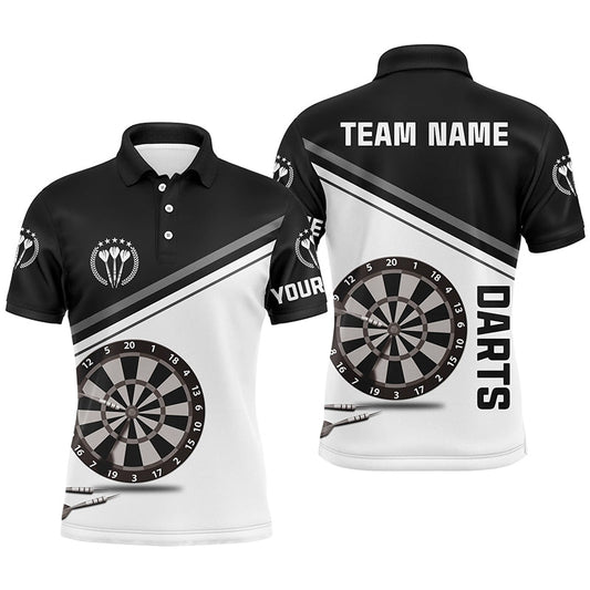 Schwarz-weißes Herren Dart-Poloshirt mit Namen – Individuelles Dartshirt für Männer Darttrikot LDT0306