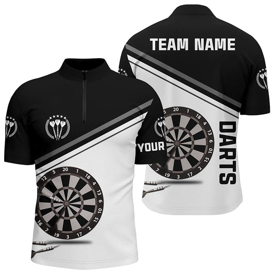 Schwarz und Weiß Darts Quarter Zip Shirt – Maßgeschneiderte Dart Shirts für Männer Dart Trikot LDT0306