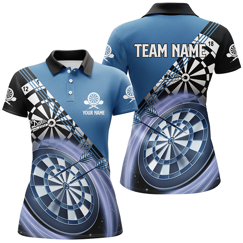 Blaues Damen Darts Poloshirt mit Namen – Individuell gestaltete Darts Shirts für Damen Dart Trikot LDT0307