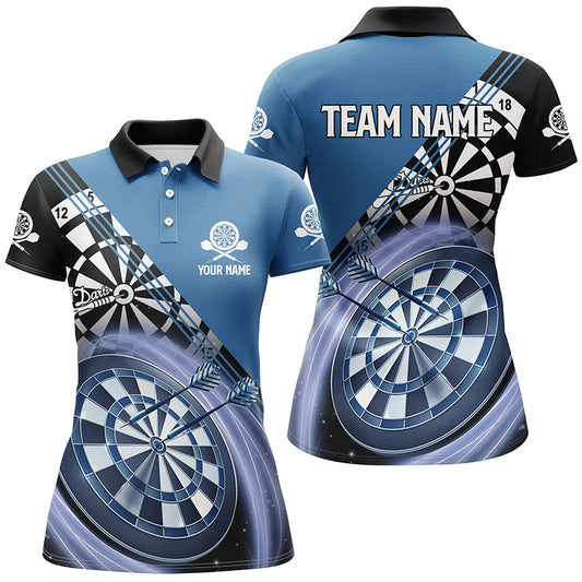 Blaues Damen Darts Poloshirt mit Namen – Individuell gestaltete Darts Shirts für Damen Dart Trikot LDT0307