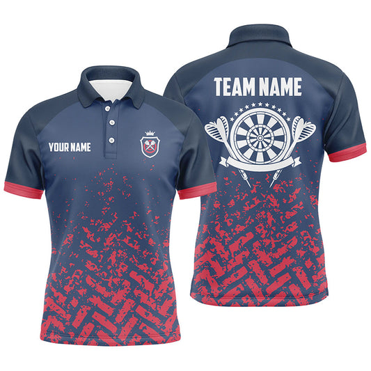 Personalisierter blau-roter Herren Dart-Poloshirt – Individuelle Dart-Teamshirts für Männer Darttrikot LDT0630