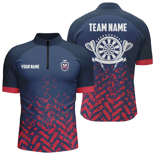 Individuelles Blau Rot Darts Quarter Zip Shirt – Individuelle Dart Team Shirts für Männer Dart Trikot LDT0630