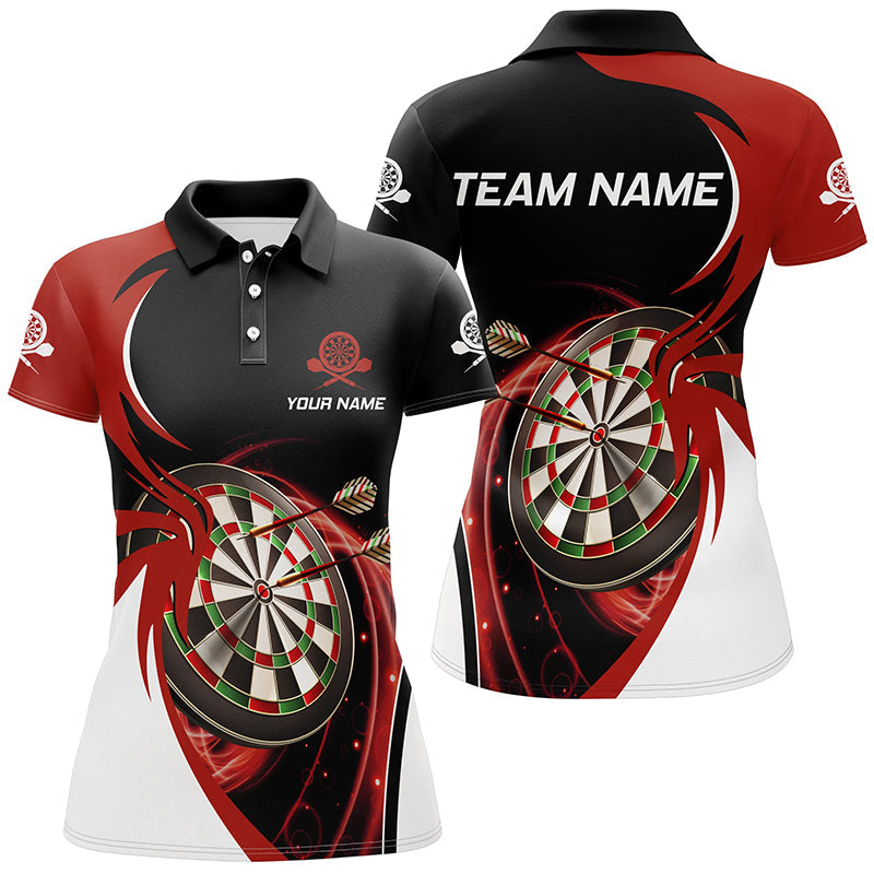 Personalisiertes Rot-Schwarzes Darts Poloshirt – Individuelles Cooles Darts Shirt für Damen Team Trikot LDT0632