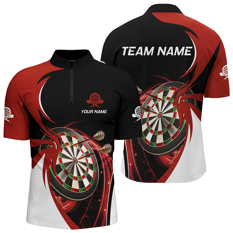 Individuelles Rot Schwarz Darts Quarter-Zip Shirt – Individuelles Cooles Darts Shirt für Männer Team Trikot LDT0632