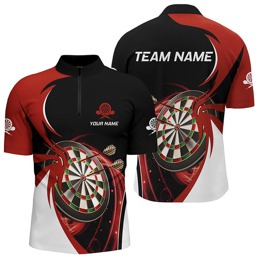 Individuelles Rot Schwarz Darts Quarter-Zip Shirt – Individuelles Cooles Darts Shirt für Männer Team Trikot LDT0632
