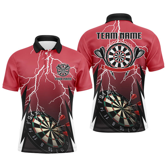 Personalisierter Herren Dart-Poloshirt mit rotem Blitz – Individuelles Donner-Darttrikot für Männer LDT0334