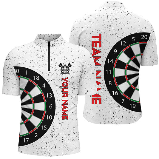 Individuelles Weißes Grunge Dartboard Custom Quarter Zip Shirt – Cooles Dart Team Trikot für Männer LDT0338