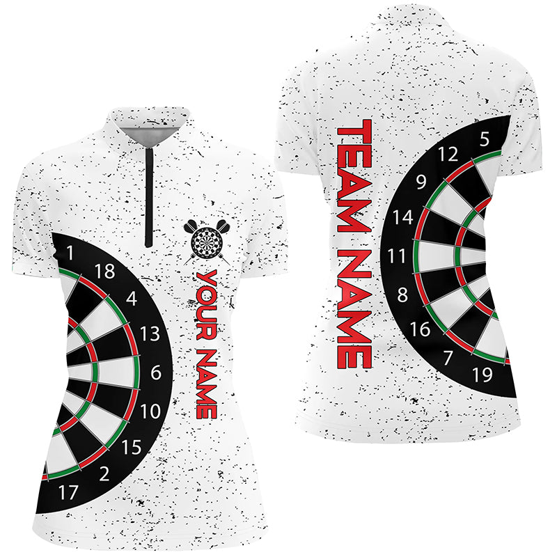 Personalisiertes Weißes Grunge Dartboard Individuelles Quarter-Zip Shirt Dart Team Trikot für Frauen LDT0338