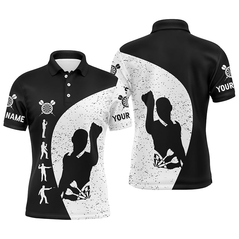 Schwarz-weißes Grunge-Dart-Poloshirt für Herren – Personalisiertes Darttrikot für Männer LDT0339