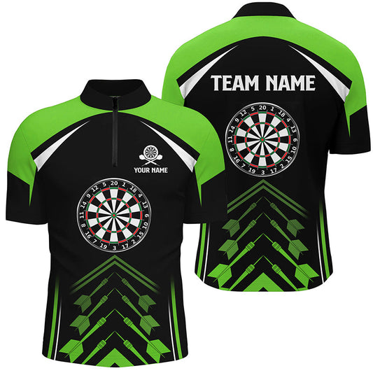 Individuelles Green Black Darts Quarter Zip Shirt, Individuelles Dart Shirt für Herren, Dart Trikots LDT1465