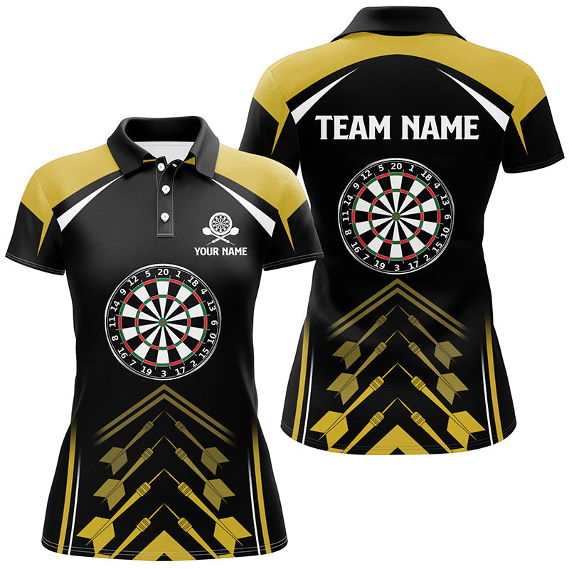Individuelles Gelb Schwarz Damen Darts Poloshirt – Individuelles Dart Shirt für Frauen Dart Trikot LDT1466