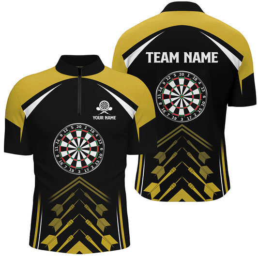 Individuelles Gelb Schwarz Darts Quarter-Zip Shirt – Individuelle Darts Shirts für Männer Dart Trikots LDT1466