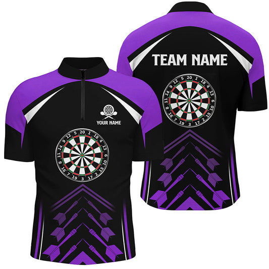 Individuelles Lila Schwarz Darts Quarter-Zip Shirt – Individuelle Darts Shirts für Männer Dart Trikots LDT1467