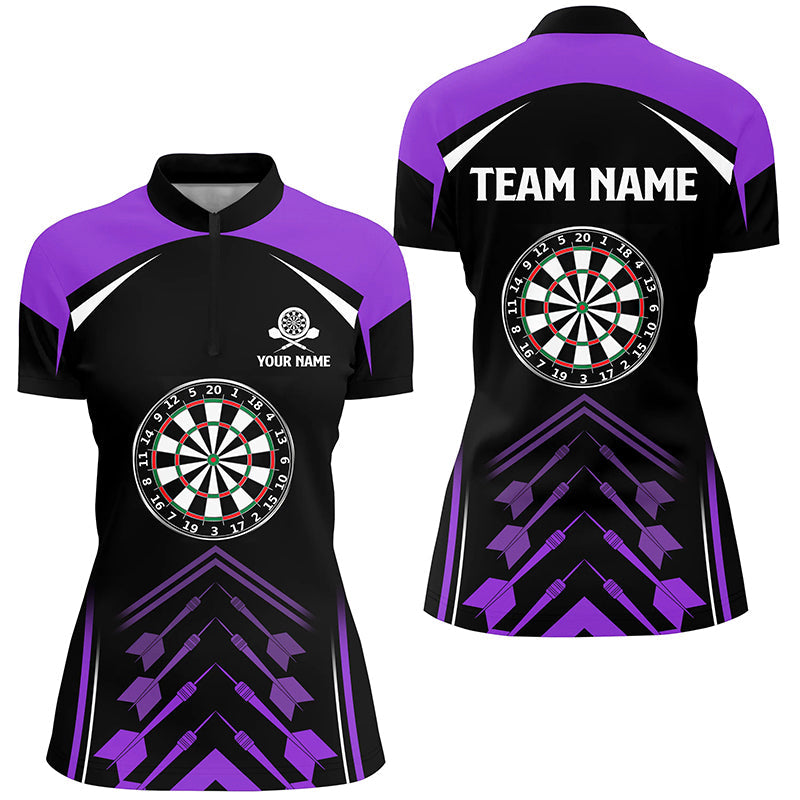 Individuelles Lila Schwarz Darts Quarter-Zip Shirt – Individuelles Dart Shirt für Damen, Dart Trikot LDT1467